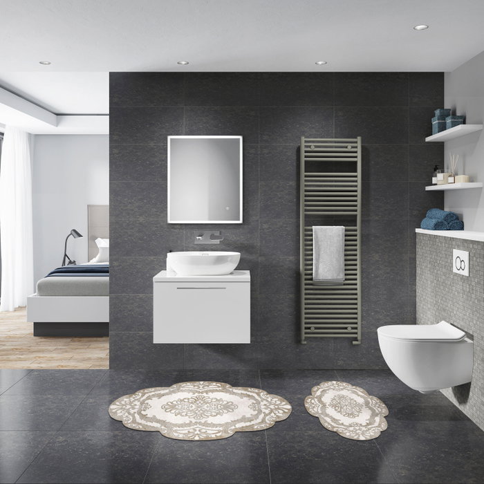 Mijölnir Juego de alfombras de baño Beige y blanco Mijölnir Juego de alfombras de baño Beige y blanco